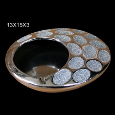 Ασημί - άμμο κεραμικό τασάκι MS-15-00-11197-S