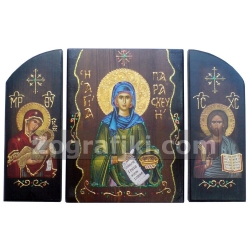 Αγία Παρασκευή Παναγία Χριστός Τρίπτυχο δίχρωμο TSAPE-0054-1
