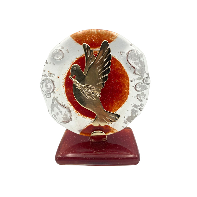 ΕΠΙΤΡAΠΕΖΙΟ ΔΙΑΚΟΣΜΗΤΙΚΟ ΓΟΥΡΙ ΠΕΡΙΣΤΕΡΙ ΧΡΥΣΟ ΣΕ ΦΥΣΗΤΟ ΓΥΑΛΙ ΚΟΚΚΙΝΟ/ΛΕΥΚΟ - Υ12cm