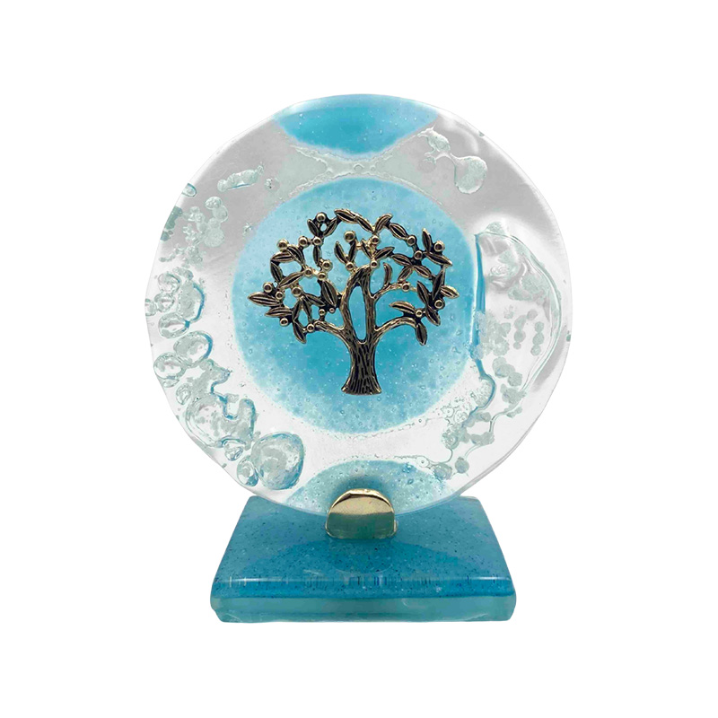 ΕΠΙΤΡAΠΕΖΙΟ ΔΙΑΚΟΣΜΗΤΙΚΟ ΓΟΥΡΙ ΕΛΙΑ ΧΡΥΣΟ ΣΕ ΦΥΣΗΤΟ ΓΥΑΛΙ ΤΥΡΚΟΥΑΖ/ΛΕΥΚΟ - Υ12cm